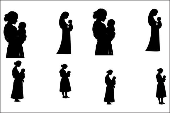 Mother and Child Silhouette, Walking Mom